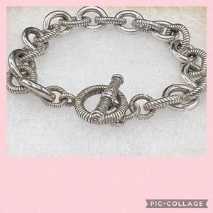 JUDITH RIPKA ROLO LINK—925 STERLING BRACELET, PINK SAPPHIRE+CLEAR DMQ on TOGGLE